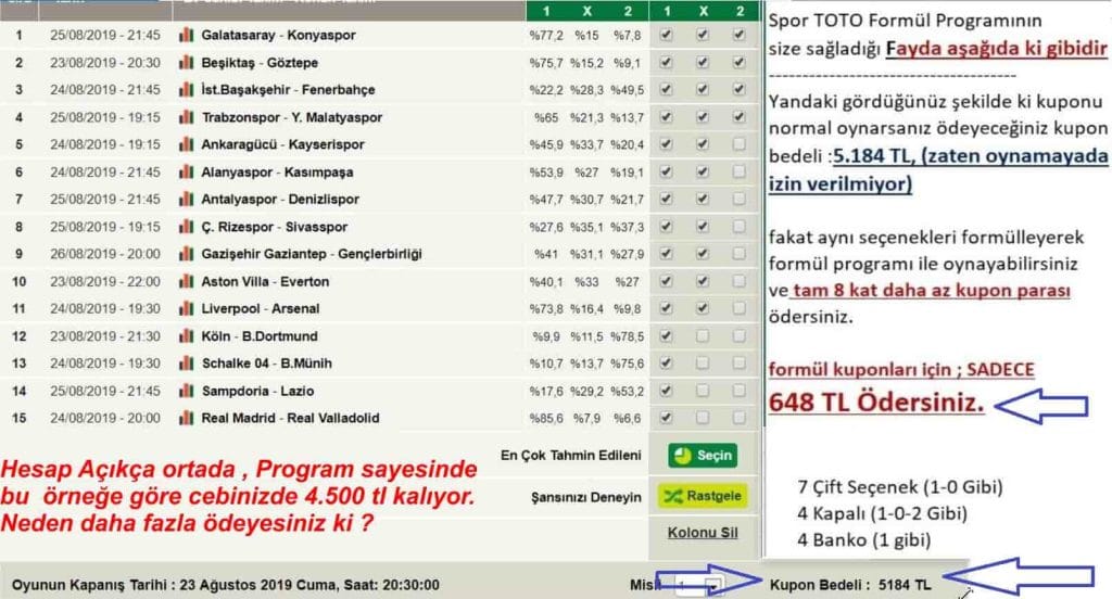 SPOR TOTO FORMÜLLERİ ile kazanan kuponlar