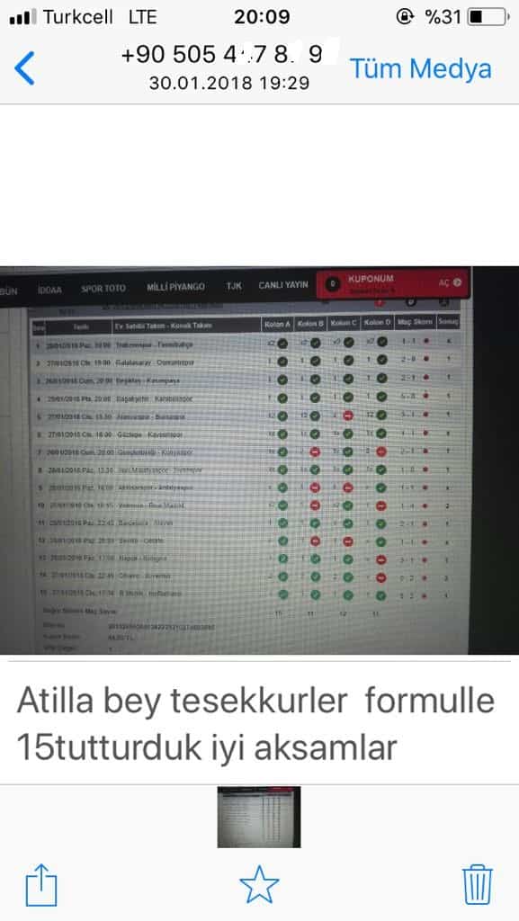 spor toto formülü ile 15 bilen kullanıcımız